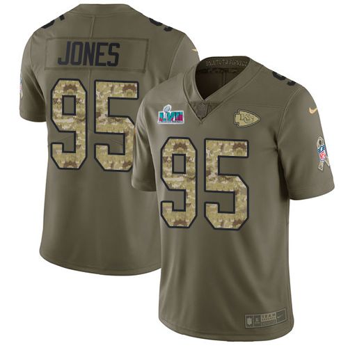 Nike Kansas City Chiefs No95 Chris Jones Olive/Camo Men's Super Bowl LV Bound Stitched NFL Limited 2017 Salute To Service Jersey